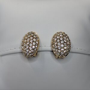 Vintage Swarovski Crystal Gold Clip On Earrings Luxury Statement